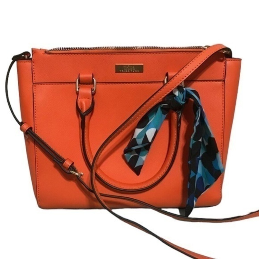 Trina Turk Vegan Three Pocket Zip and Snap Closure Purse with Blue Scarf